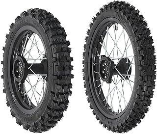 Dirt Bike Tire Set 60/100-14 Front & 80/100-12 Rear Wheels with Rim, Tube, Disc Brake & Sprocket – Fits 50cc - 90cc Pit Bikes Compatible with Most Standard Models Off-Road Motorcycles