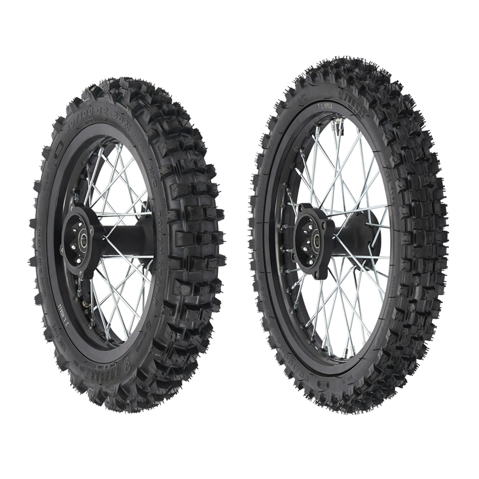 60/100-14 Front and 80/100-12 Rear Front and Rear Wheel Pair Kit Dirt Bike Tire Rim Wheel Modification Kit Dirt Bike for Off-Road Bikes, Monkey Bikes,