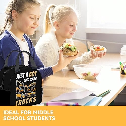 Miniatura 6 de AIOMXZZ Lonchera con diseño de camión de construcción para niños, pequeñas bolsas de almuerzo aisladas, lonchera reutilizable Kawaii para niños,
