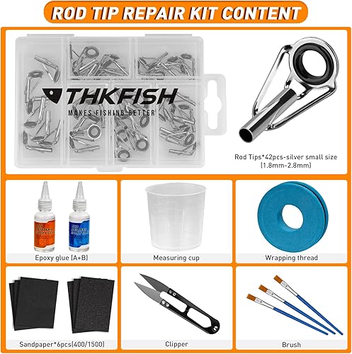 Miniatura 2 de THKFISH Kit de reparación de puntas de caña con pegamento, kit de reparación de caña de pescar, suministros completos de repuesto de punta de poste,