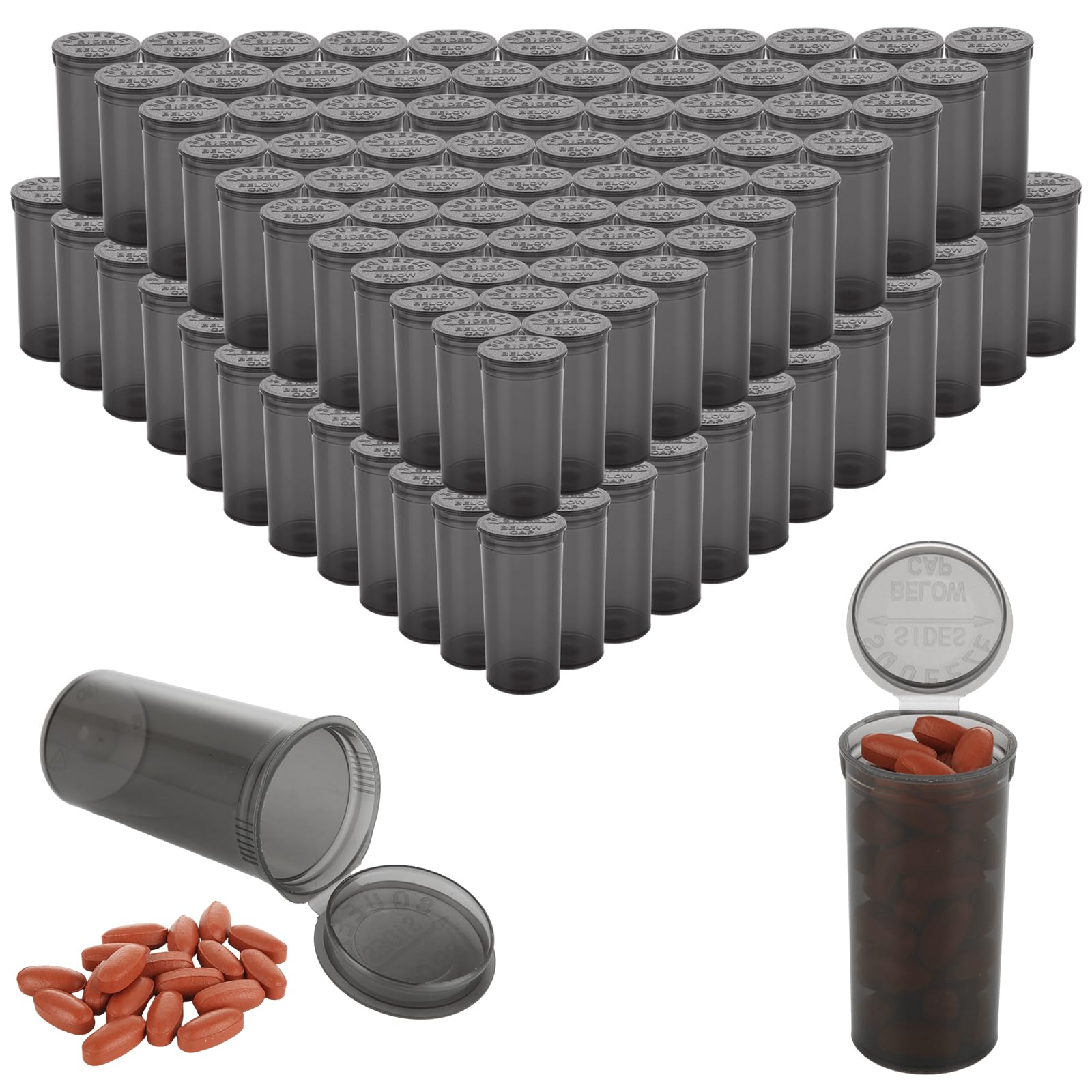 Photo 1 of WOPPLXY 100-Count 13 Dram Empty Pill Bottles with Pop Top Caps, Gray