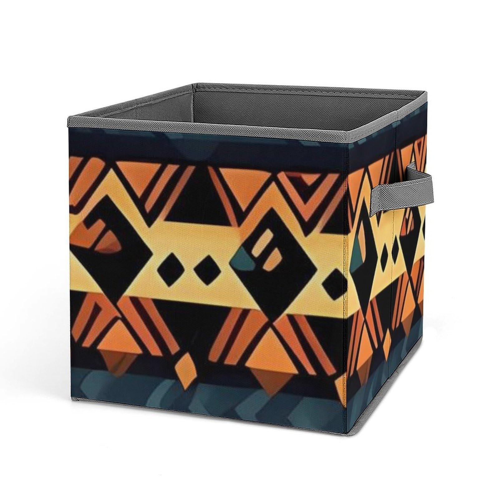 African Tribal Ethnic Texture Cube Storage Bins with Handle, Foldable Storage Cubes, 11 Inch Large Storage Baskets, Washable Fabric Closet Organizer for Shelves, Decorative Clothes Storage Boxes