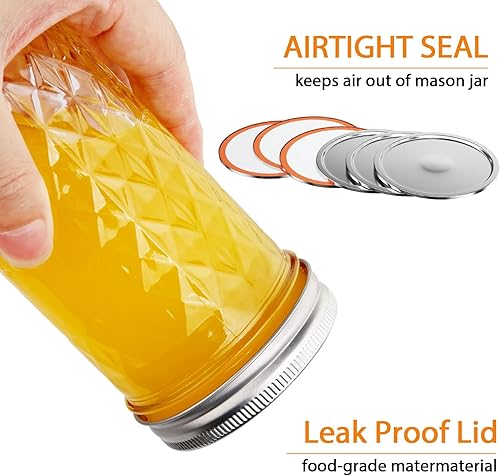 Miniatura 3 de Juego de 48 unidades24, anillos y tapas de boca ancha, bandas para tarros Mason