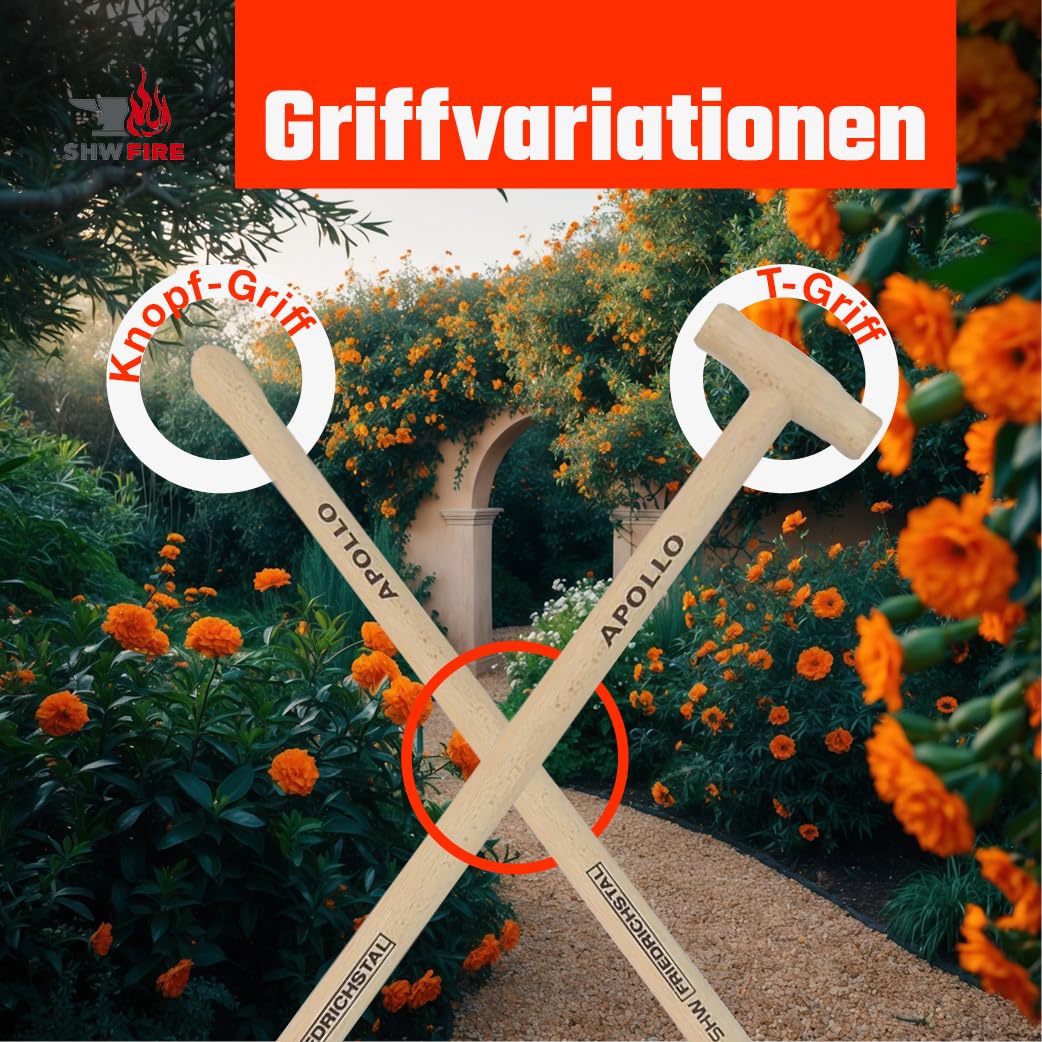 SHW-FIRE Apollo-Spaten - 1/2 poliert, umgebogener Tritt und Buchenstiel | Made in Germany | Für Garten- & Erdarbeiten |Umgraben & Ausheben | Halbpoliertes Blatt| Mit Tritt | Schmiedequalität