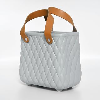 Cortina Ceramic Flower Vase for Home Decor - Flower Vase for Dining Table - Gray Hand Bag Shaped Decorative Ceramic Vase Aesthetic Flower Vase for Office - 16x18 CM - Golden-1-1 Pc