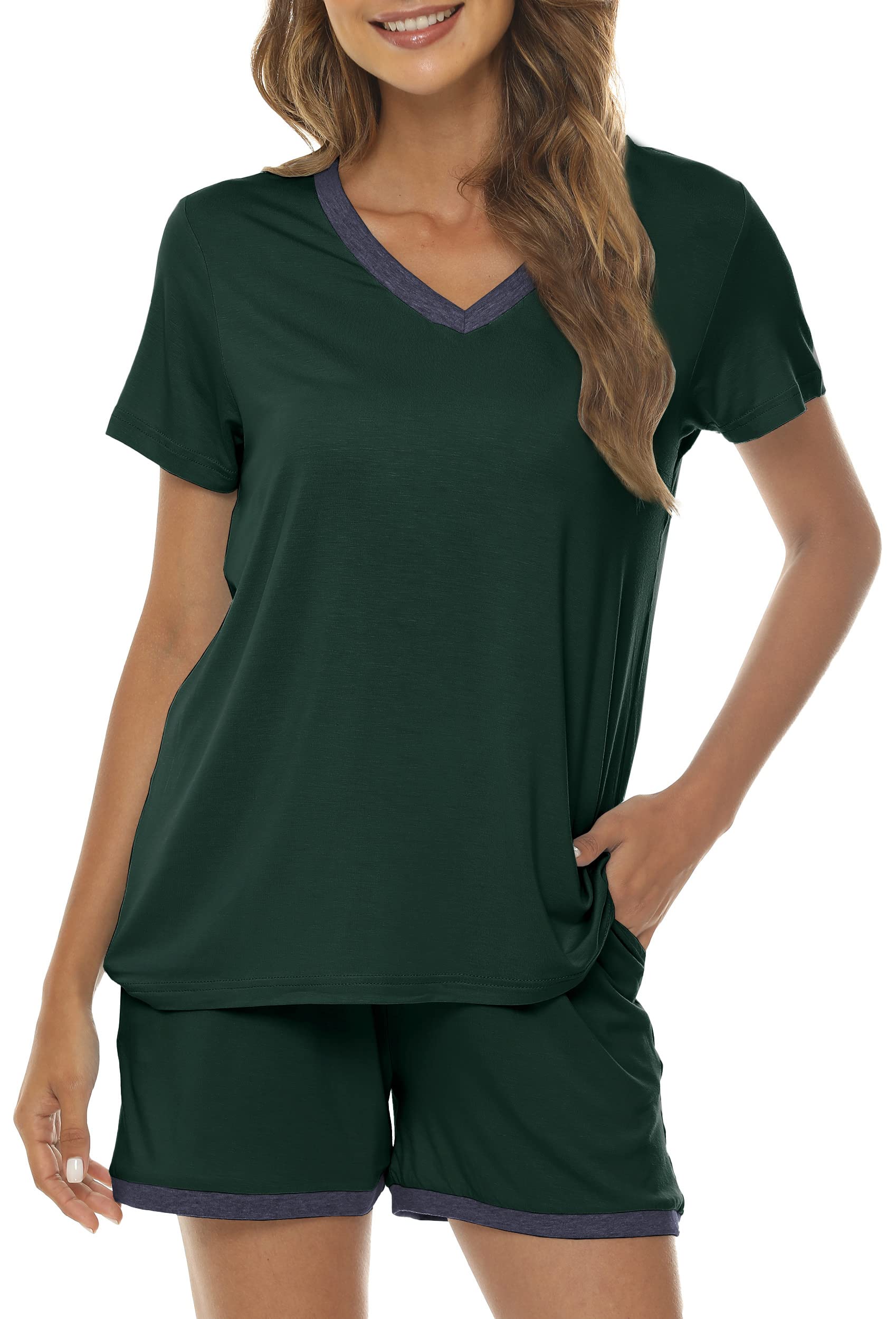 MoFiz Pijamas Mujer Verano Suave Conjunto de Pijama Corto Ropa de Dormir 2 Piezas Shorts y Camiseta