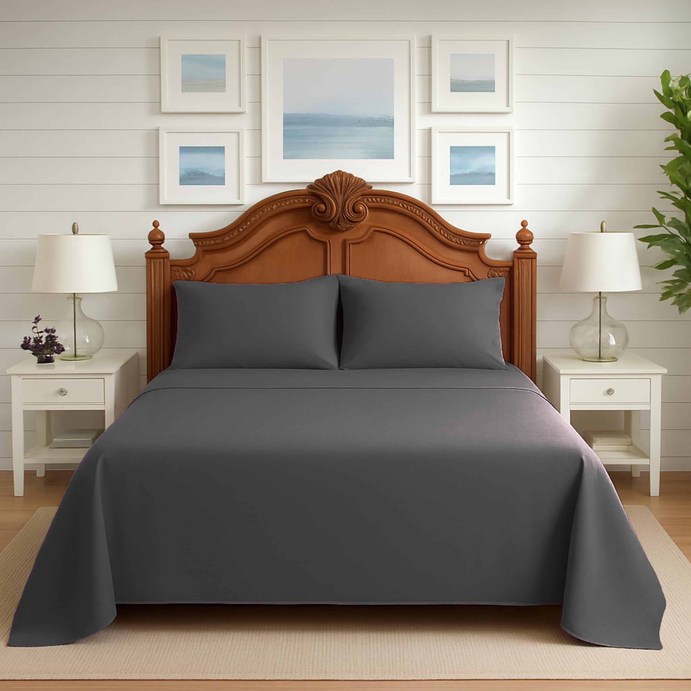 Premium Polycotton Easy Care Flat Sheet – Soft, Durable & Breathable Bed Sheets for Everyday Comfort (Charcoal, Super king (275cm x 300cm))