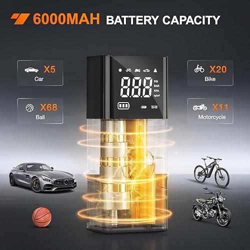 Miniatura 4 de Nilight Inflador de neumáticos, compresor de aire portátil, recargable, 12 V CC, 150 PSI, batería inalámbrica, con bomba de inflado 2 veces más