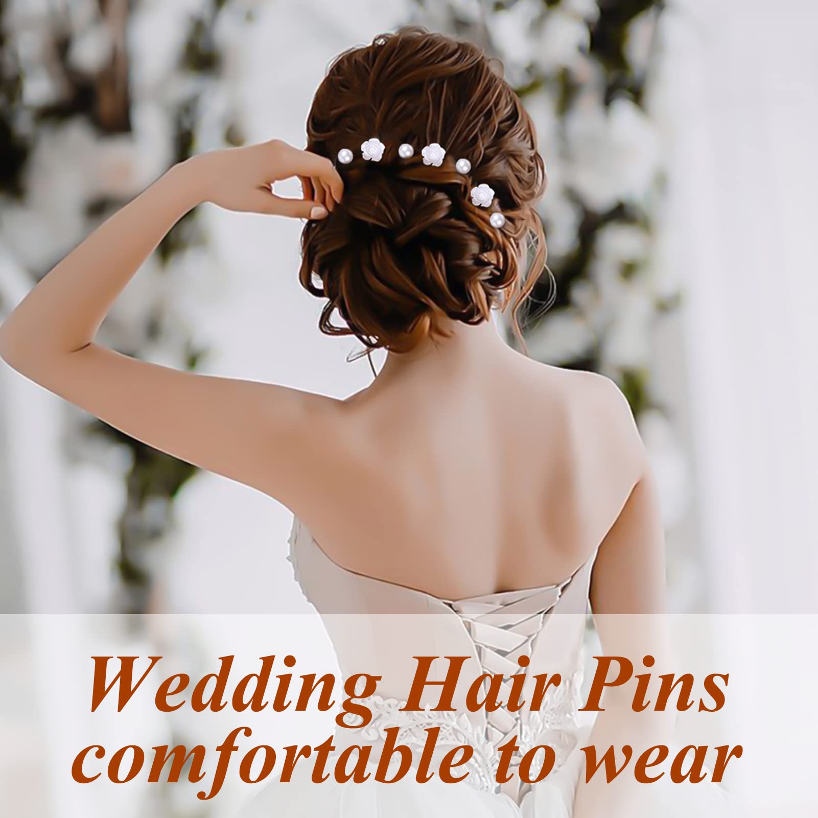 25 Pezzi Forcine per Capelli Sposa, Accessori Capelli Sposa Forcine per Capelli di Rosa Bianca Perla, Capelli con Perlé a Forma di U per Matrimoni, Spose, Damigelle, Anniversari e Comunione