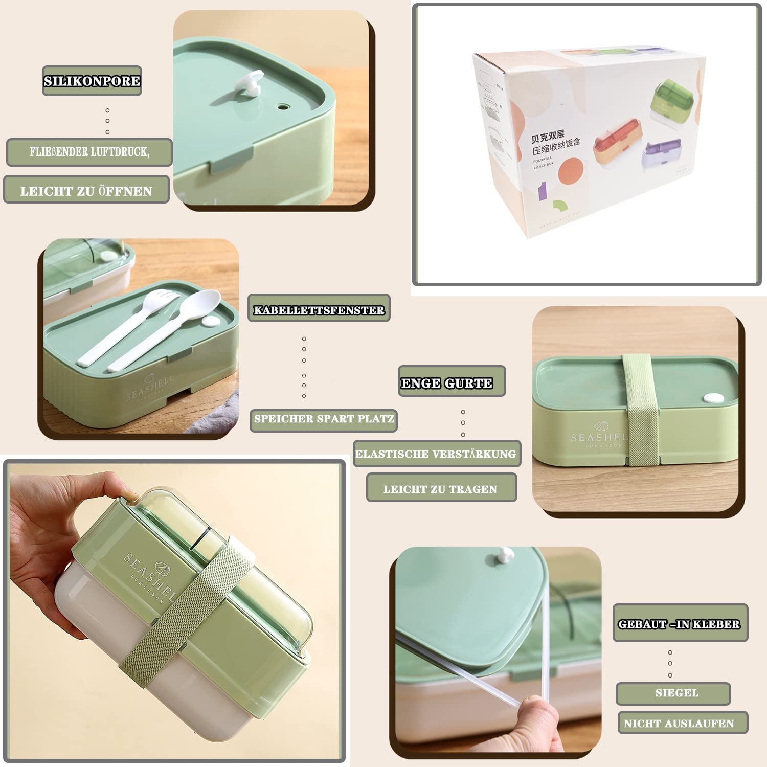 WayEee Broodtrommel met vakken, 1400 ml, lunchbox met koelelement, bento box voor kinderen en volwassenen, BPA-vrij, lang vers houden