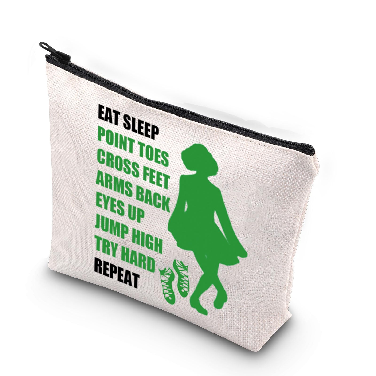 LEVLO Irish Dance Canvas Makeup Bag (Point Toes 1UK) - Green - Cosmetic Bag - Waterproof - Zipper - Women - Travel, Outdoor