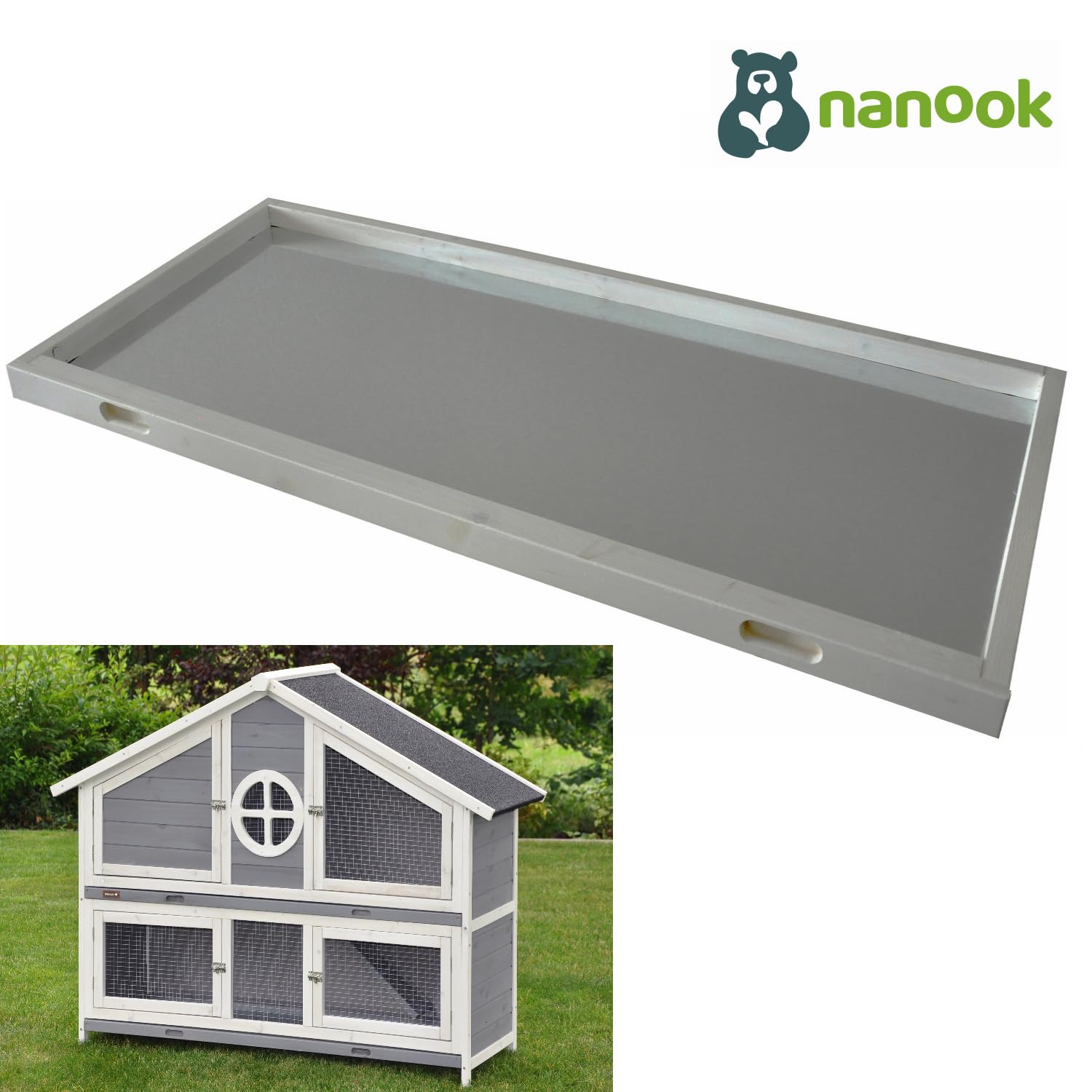 Nanook Bac à déjections inférieur de rechange pour clapier Momo en bois avec fond en métal et tiroir interchangeable Gris
