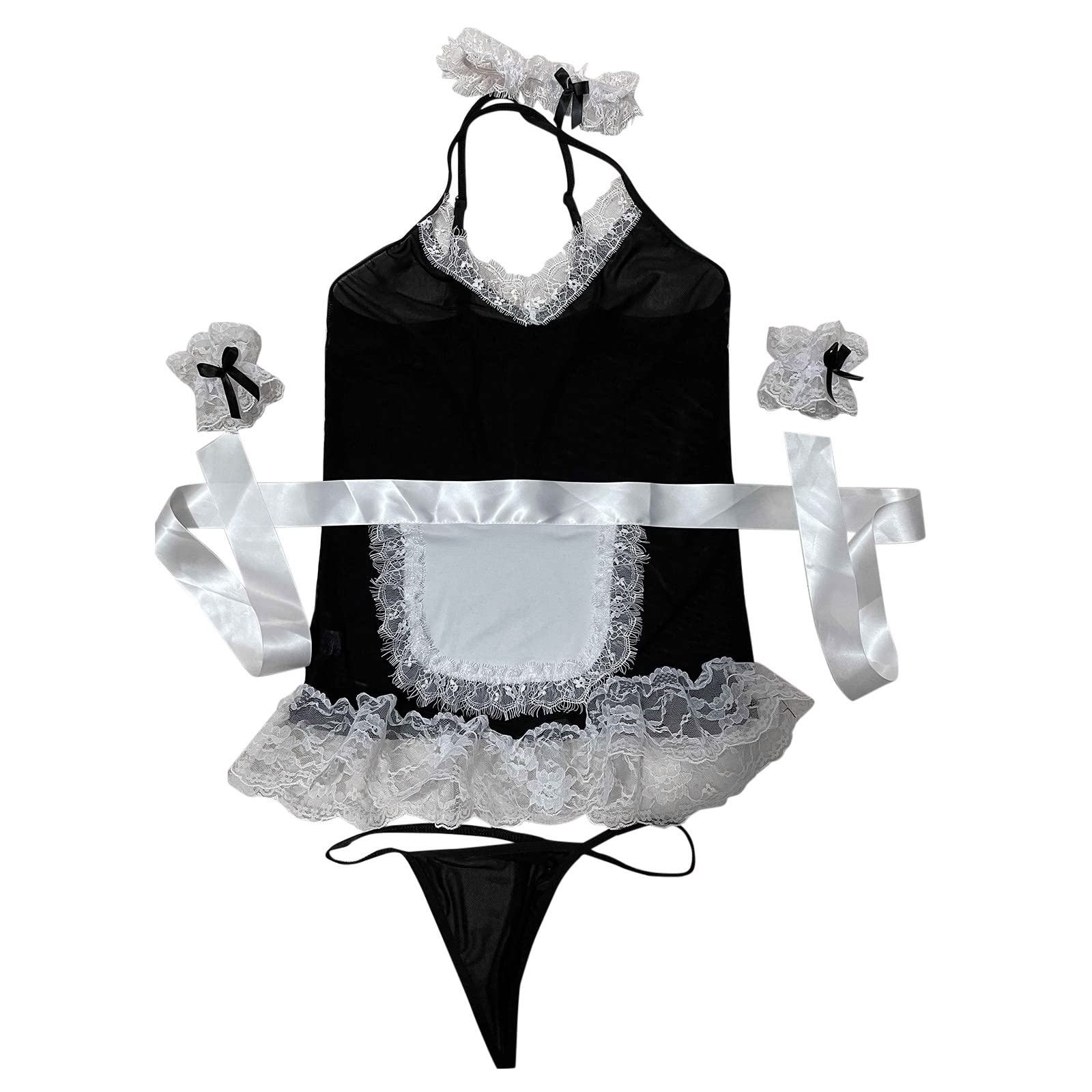 Amazon.com: Women Maid Uniform Cosplay Costume Cute Sexy Lingerie Set Lace  Strappy Camis and Panty Innocent Lingerie Plus (Black, M) : Clothing, Shoes  & Jewelry