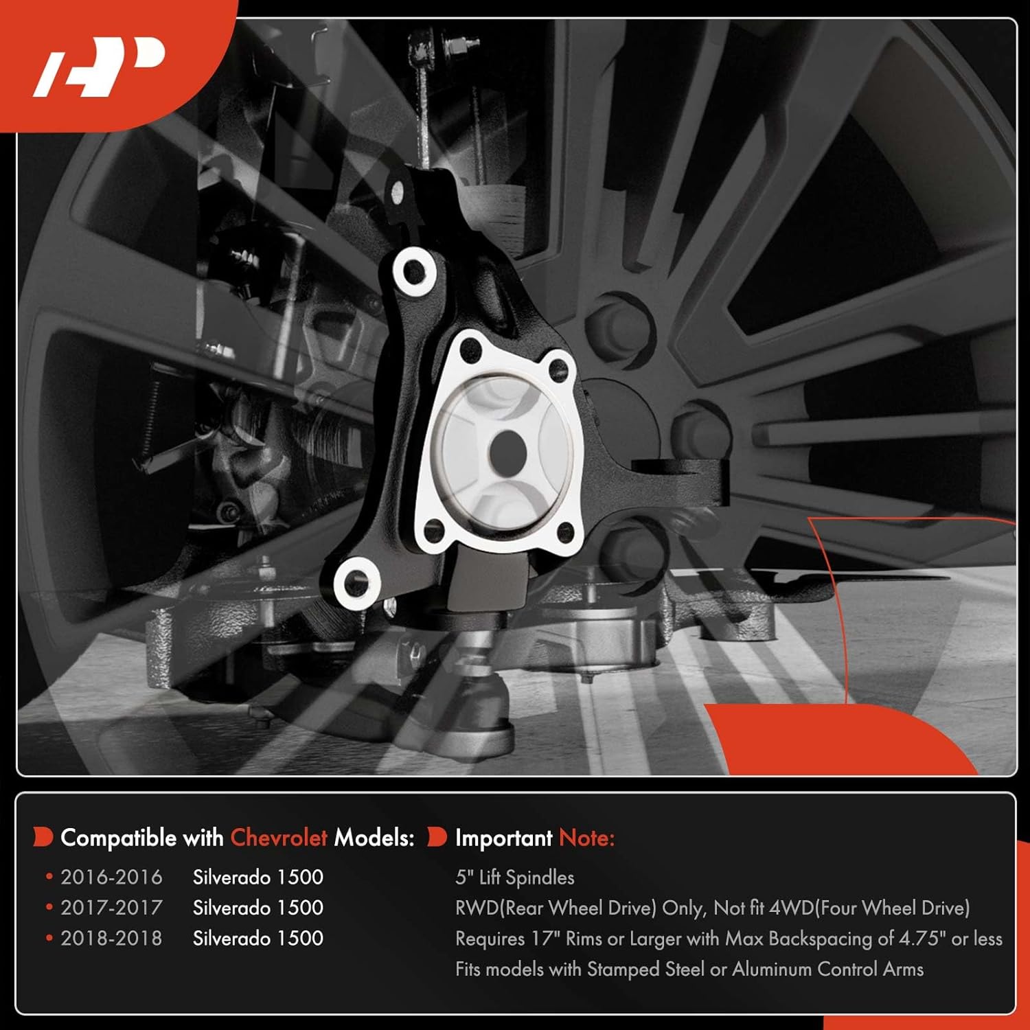 A-Premium 2 x Front Suspension Level Kit, 5 inch Lift Spindles, Compatible with Chevrolet Silverado 1500 2016 2017 2018, RWD, Driver and Passenger Side