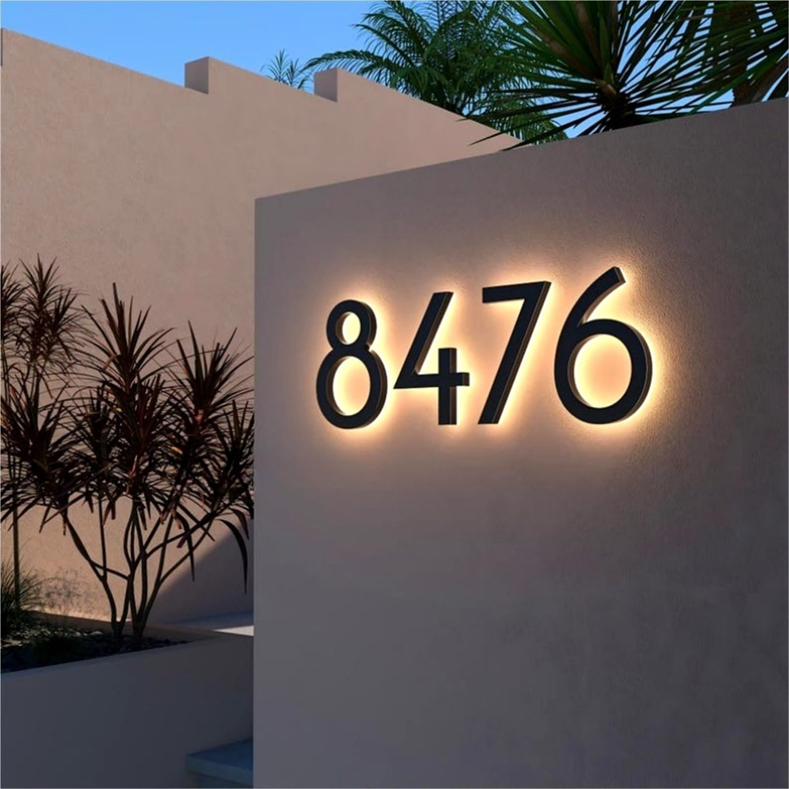 Haus Nummernschilder Wasserdichtes, hintergrundbeleuchtetes LED-Edelstahl-3D-Hausnummernschild for den Außenbereich, individuelles Tür-Adressschild(4,25CM 10INCH_WARM WHITE LIGHT)