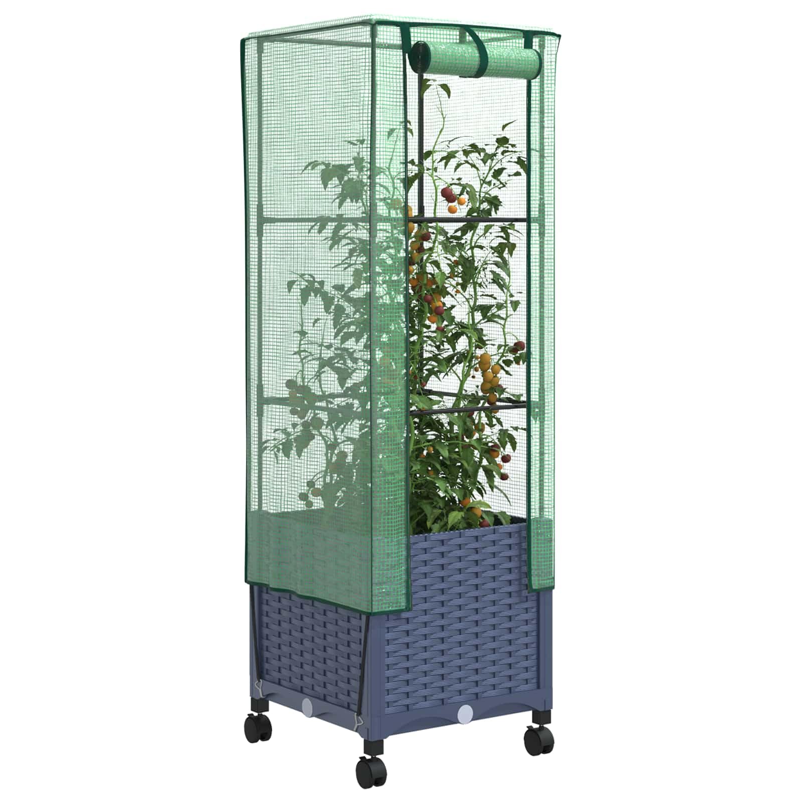 vidaXL Garden Planter with Greenhouse Cover and Wheels, Blue/Grey PP, Garden and Patio Box, Modern, Rectangular with Mobile Plant Container, Height Adjustable, Waterproof — image 1