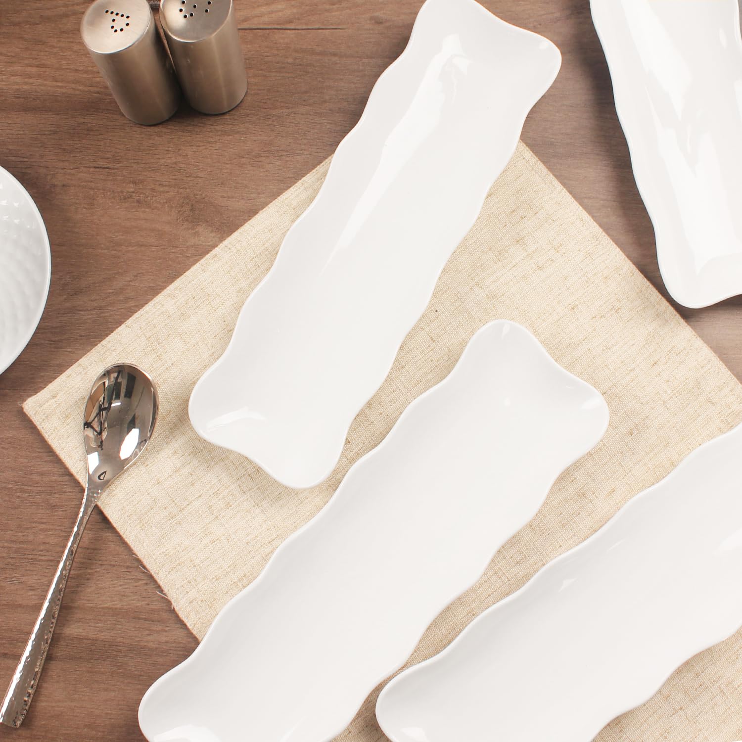 Juego de 4 platos de oliva, bandeja de frutas secas, bandeja de aceitunas para galletas, resistente a las astillas, porcelana blanca, canoa de oliva, apto para lavavajillas, para
