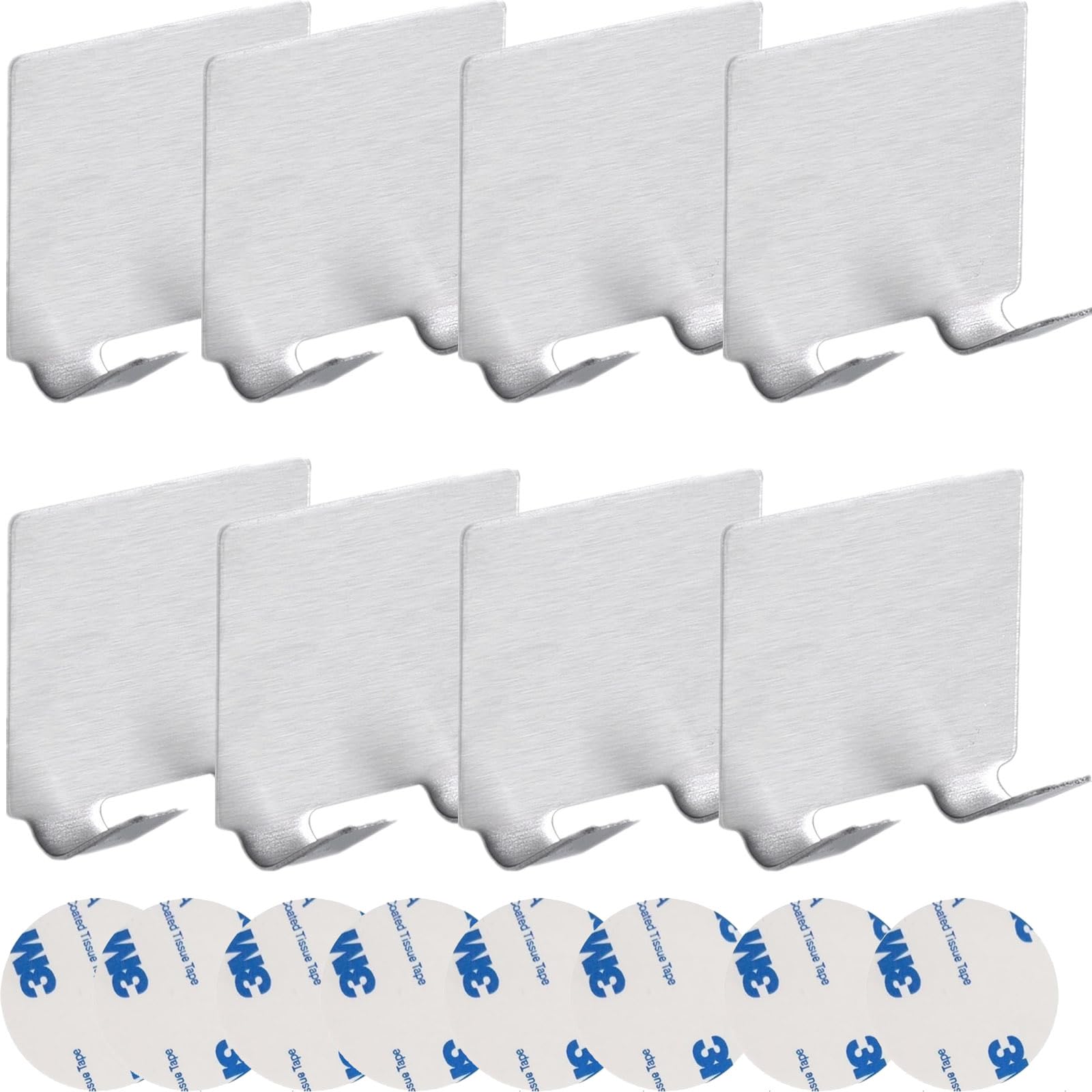 PIYYQNY Hat Hook 8 Pieces Stainless Steel Self Adhesive Hook Bath Towel Hook for Keys Towels Razors Coffee Cups Hats (Double Hook Silver) Product Image 1