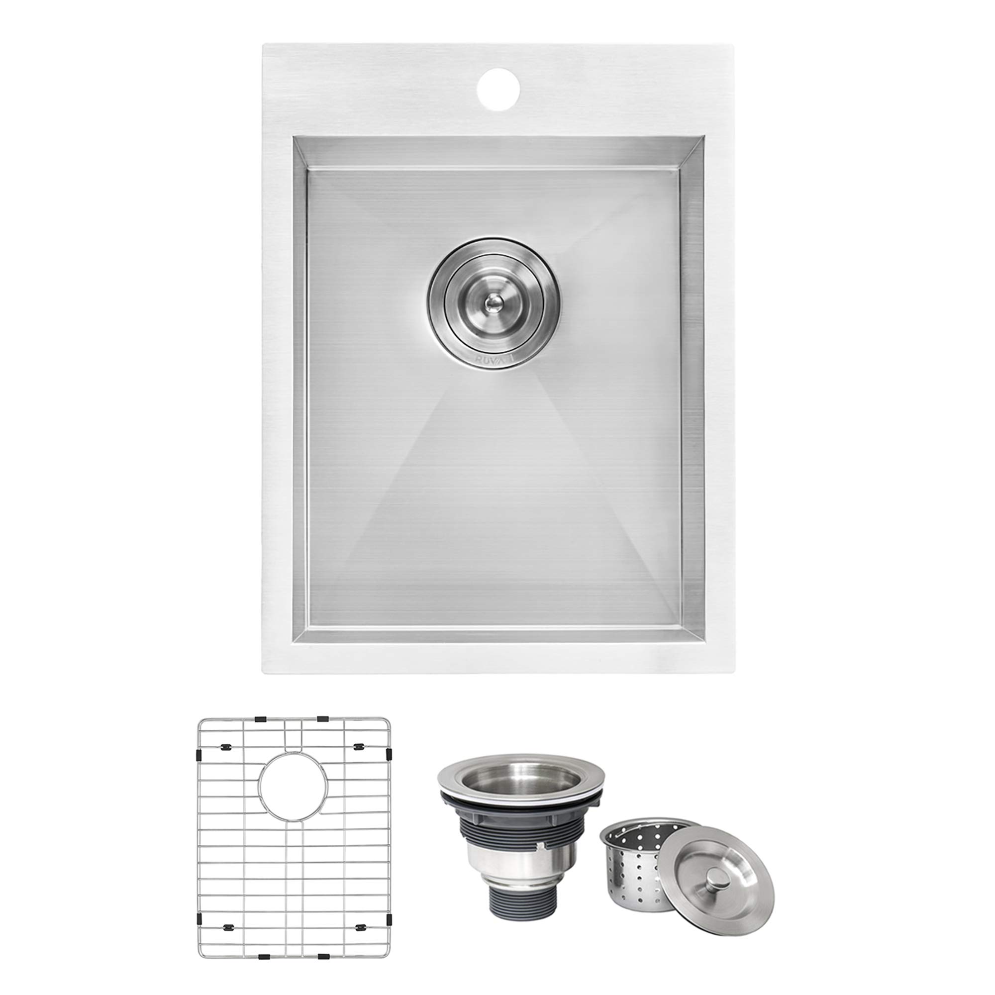 Kichae 15 Inch Undermount Bar Sink - 15x20 Inch Bar Prep Undermount Single Bowl 16 Gauge Stainless Steel Round Corner Handmade Sink