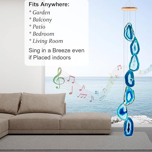 Miniatura 4 de Cristales y piedras curativas, carillón de viento de ágata de 29 pulgadas con sonido relajante, campanillas de viento únicas al aire libre,