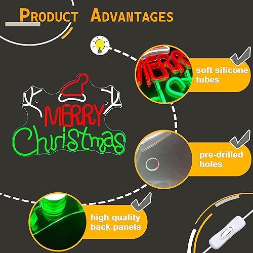 Miniatura 4 de Allball Letrero de neón de Feliz Navidad, luces LED de Navidad para decoración de pared, decoraciones de Navidad, sombrero, letreros iluminados,