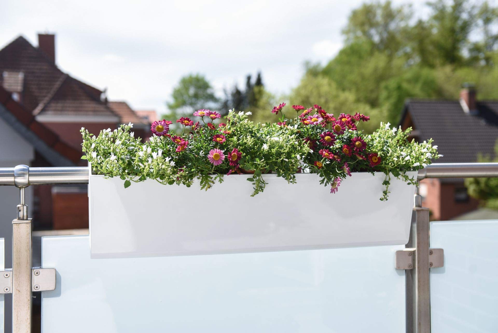 VIVANNO Balconnière avec Support & système d'arrosage BALKONA Classico Blanc 80 cm de Long
