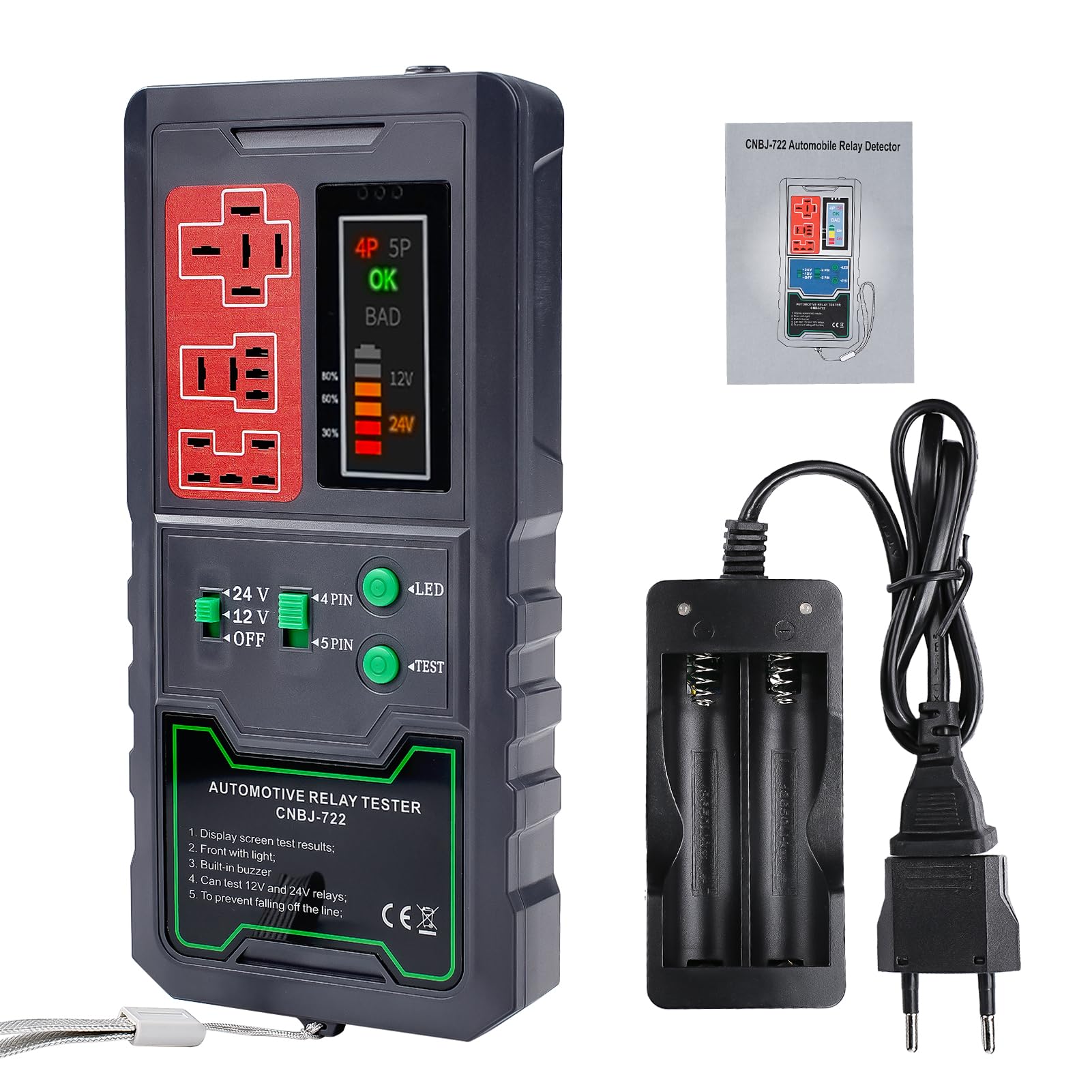 Tester relè per auto12 V, 24 V, elettronico per automotive, tester per batteria, strumento diagnostico