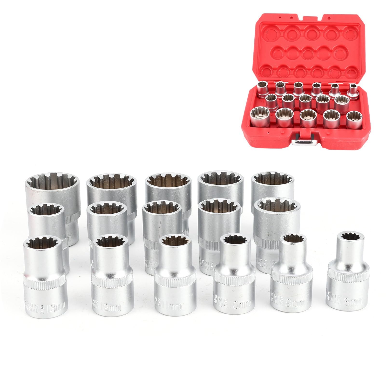 AMONIDA Durevole 12 Punti 1/2 Pollice Adatto per Set di Bussole DR Spline con Resistenza Alla Ruggine per Uso su Veicoli Pesanti Realizzato in Acciaio Al Cromo Vanadio