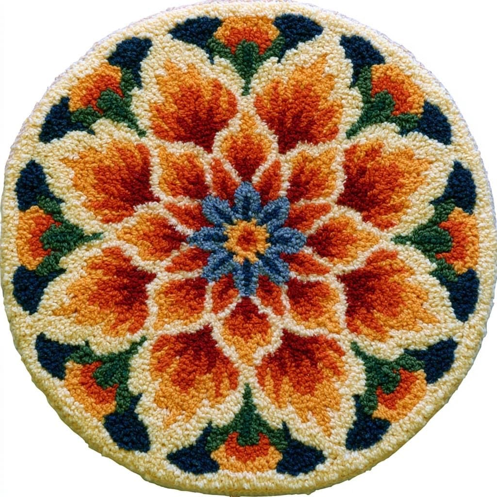 AMBATTERY Round DIY Latch Hook Rug Kits,Flowers