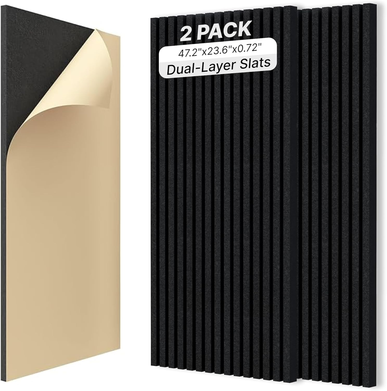 2-Pack Dual-layer Thickened Acoustic Wall Panels Self-adhesive, 47"x23.6"x0.72" High Density Large Soundproof Panels for Walls, Peel and Stick Panel, Interior Wall Decor, Black
