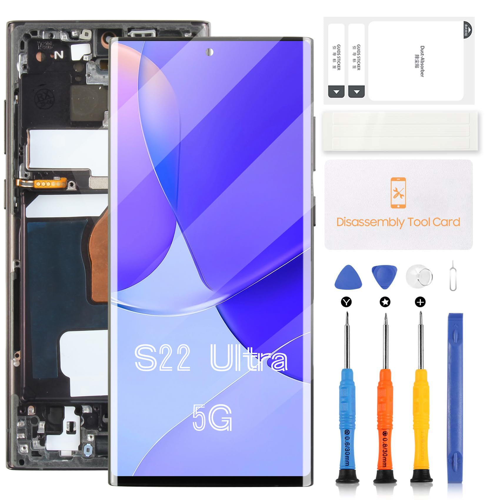 OLED for Samsung Galaxy S22 Ultra 5G G908 Screen Replacement for SM-S908B, SM-S908B/DS, SM-S908U LCD Display Touch Screen Digitizer Assembly Repair Kit 6.8" (Black with Frame)