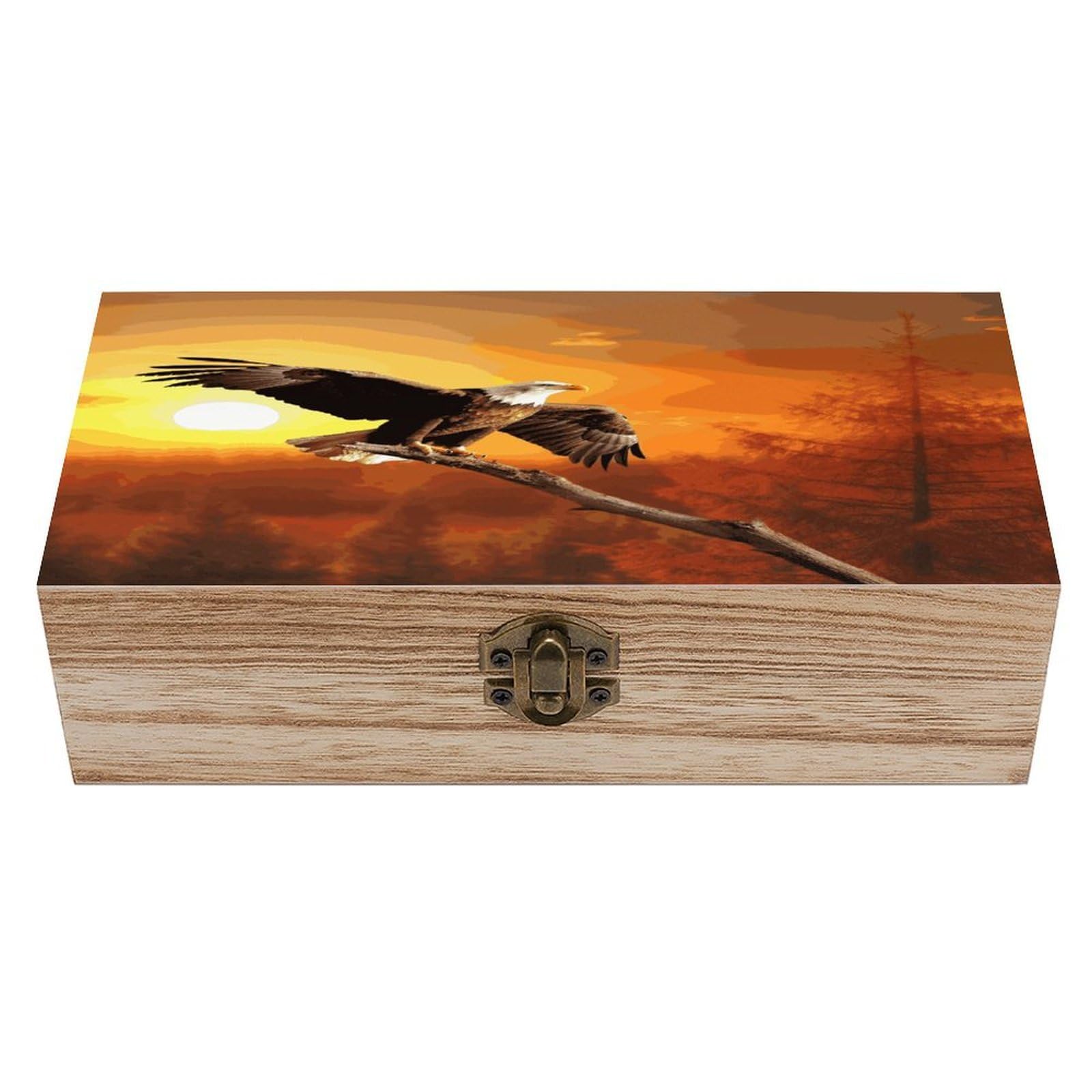 MUSM Golden Sunset Bald Eagle Wooden Storage Box Vintage Wood Box with Lid Exquisite Crafts DIY Wood Gift Boxes Fashion Jewelry Boxes Art Stash Keepsake Storage Case Large Jewelry Case