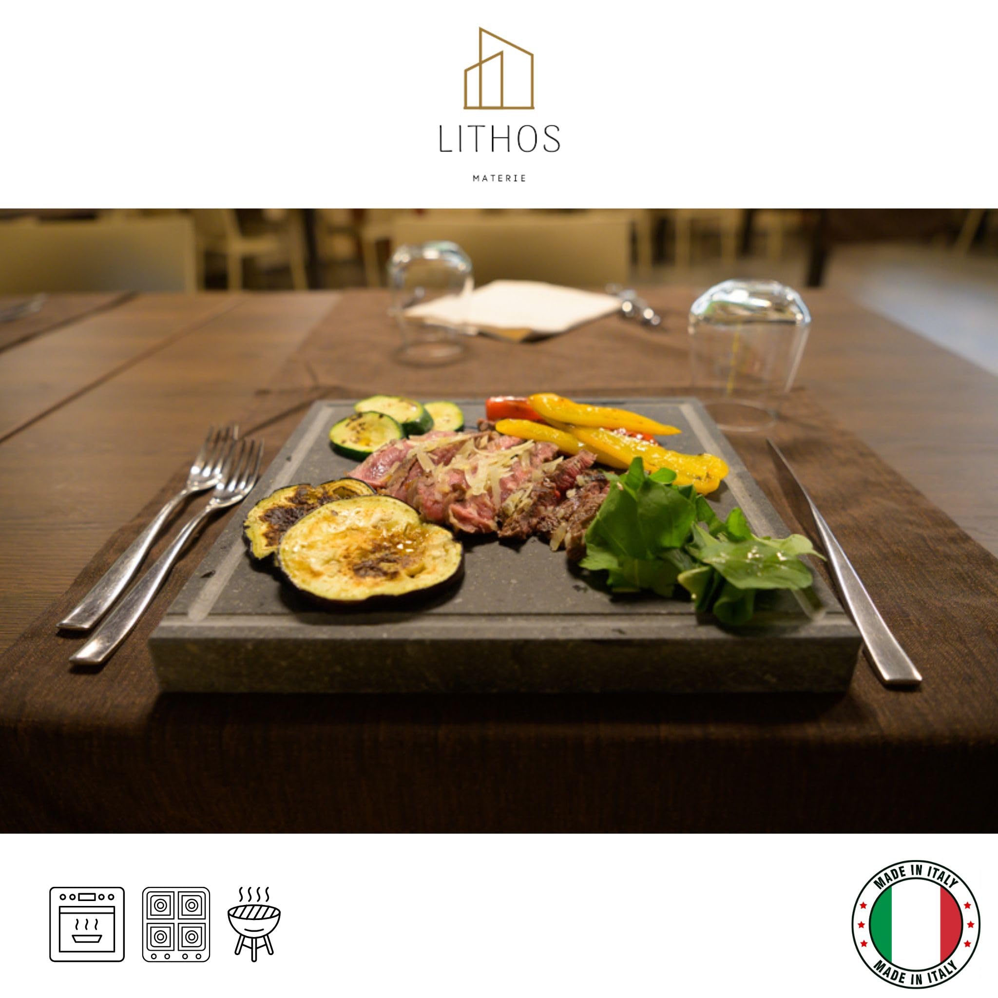 PIASTRA IN PIETRA LAVICA Ollare - Refrattaria dell’Etna per Forno Elettrico & Gas, Barbecue, Bistecchiera per Pizza e Carne – Misure a Scelta (60x40 cm3)