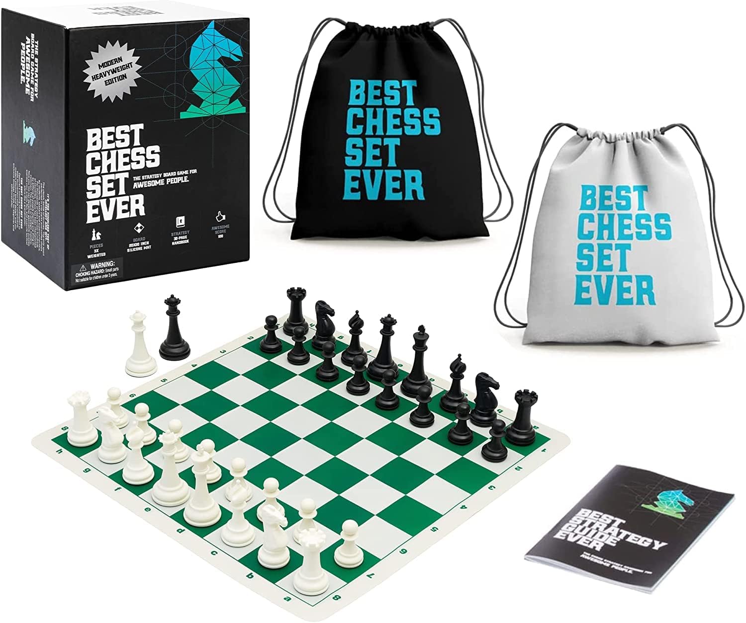 Quadruple Weight Tournament Natural Chess Set with Green Board? by Portland Chess Shop