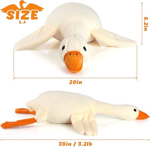 Miniatura 2 de Peluche de ganso de 30 pulgadas, con peso, 3.2 libras, tiro de cisne blanco, almohada de felpa suave para dormir, juguetes de animales de peluche