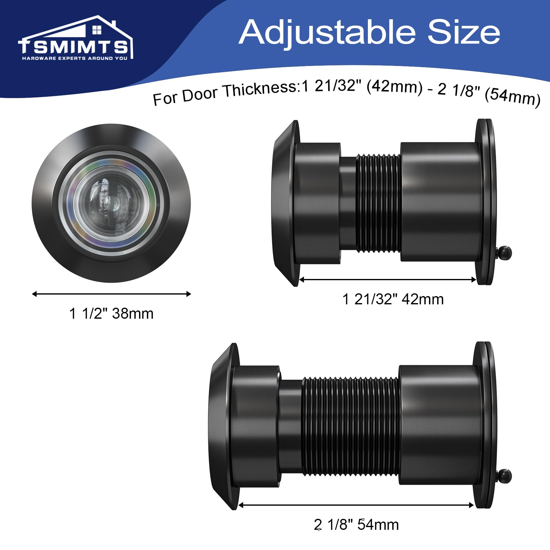 Türspion Guckloch, massives Messing, 220 Grad HD, Türspion, mit 28 mm Bohrer und Sichtschutzabdeckung, kompatibel mit Türstärken von 3,5 cm bis 5,4 cm, mattschwarzes Finish