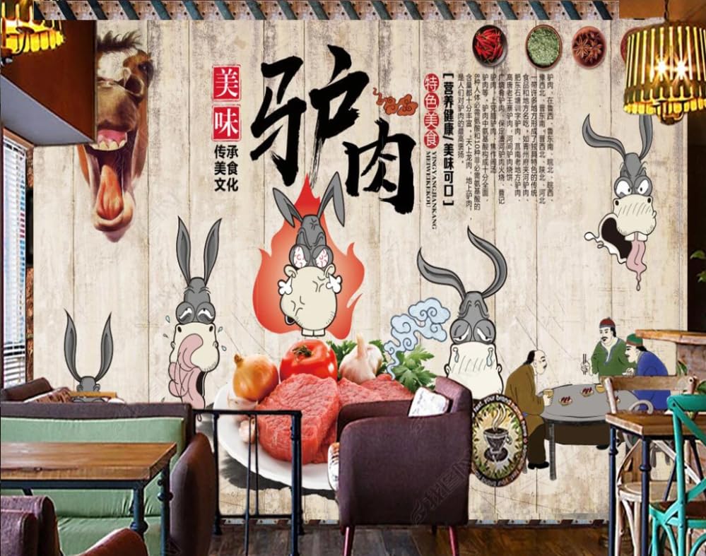 rskjdghshd Individuelle Wandtapete, 3D-Wandtapete, nostalgischer Esel, Fleisch, Restaurant, Hintergrund, Wand, 200 x 140 cm