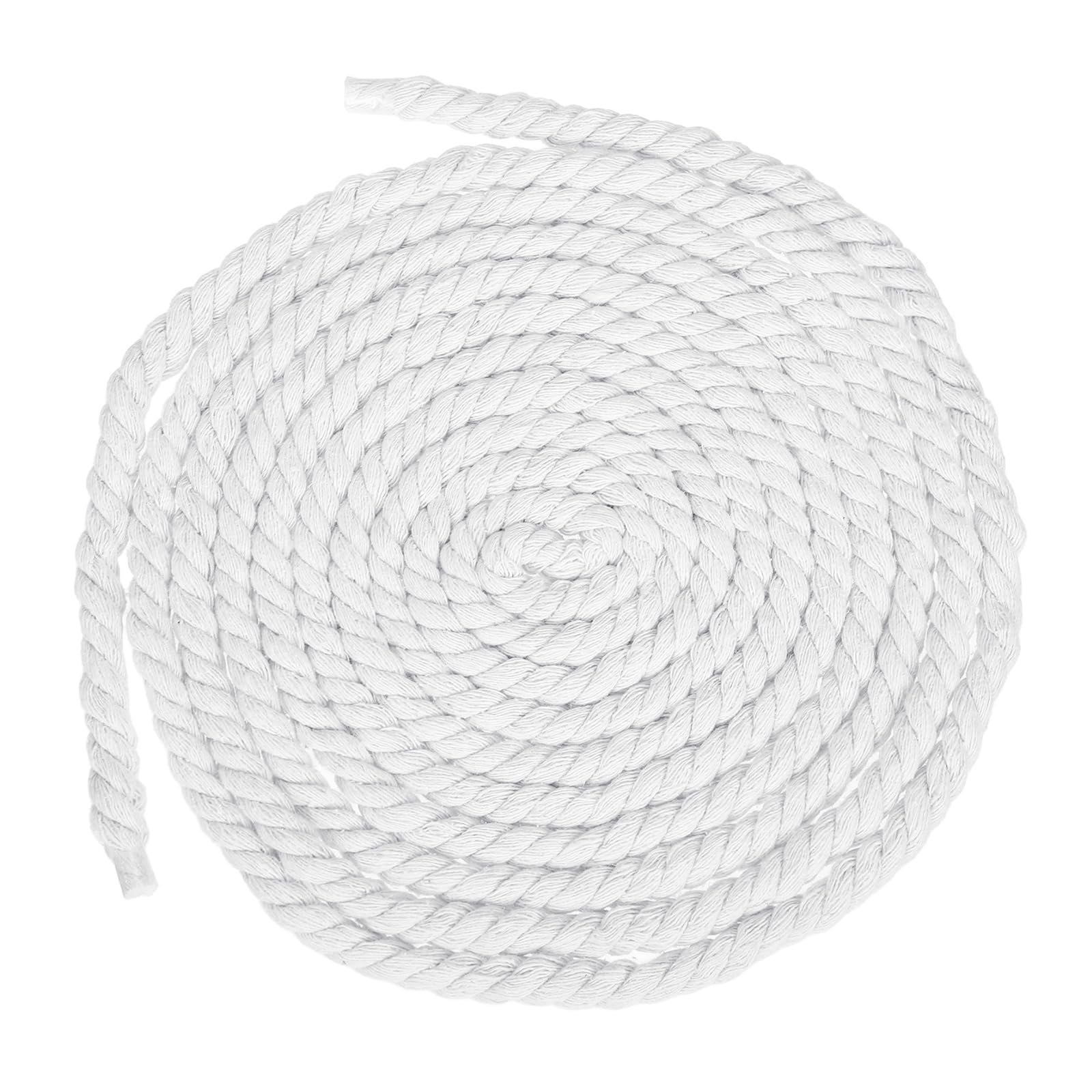 sourcing map 8mm x 14.8 Feet White Cotton Rope, 3 Strand Clothes Line Outdoors Twisted Braided Thick Macrame Cord for DIY Wall Hanging Plant Hanger Knotting Clothesline