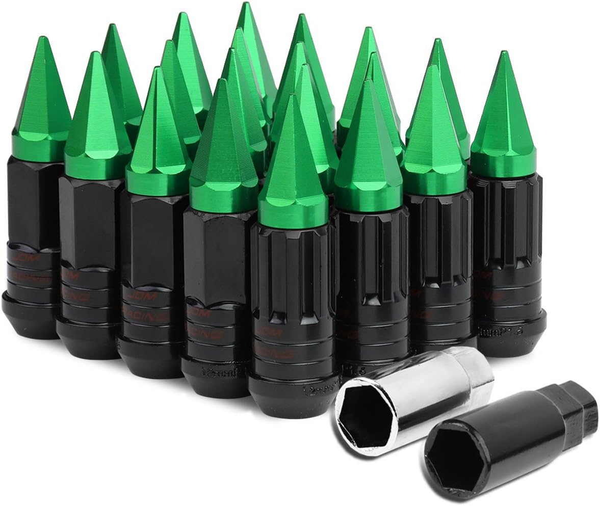 Auto Dynasty M12 x 1.5 Open/Closed End 16PC Aluminum Alloy Wheel Lug Nuts + 4 x Lock Nut + 1 x Key (Black Lug/Orange Cap)