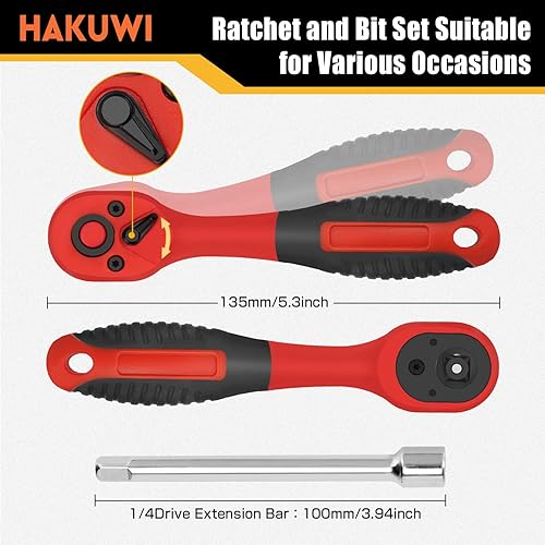 Miniatura 5 de Juego de 35 llaves de trinquete de 1/4 de pulgada, mini llave de trinquete con juego de llaves métricas y barra de extensión para reparación