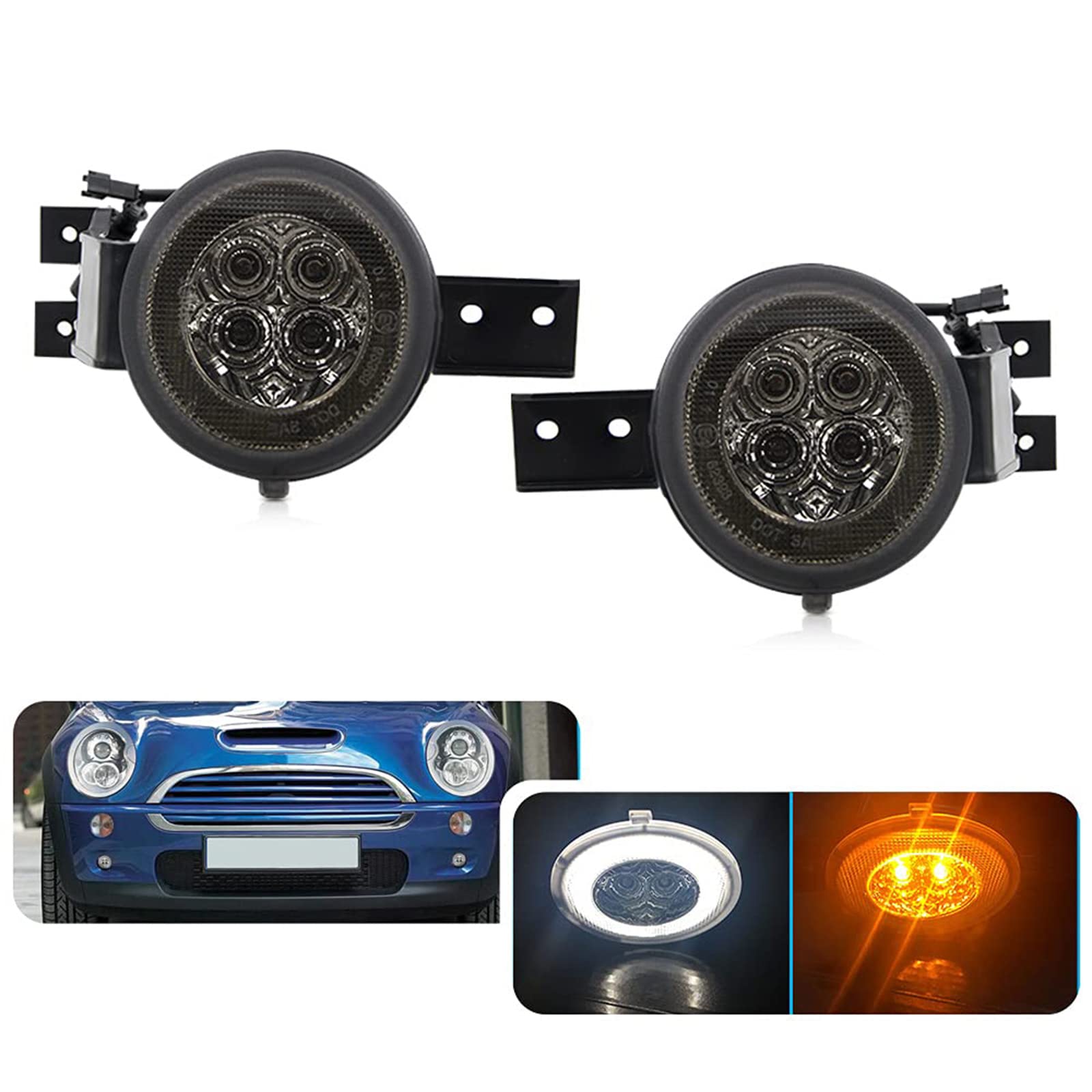 Bianco/Ambra Switchback LED DRL Halo Ring Luce di marcia diurna Indicatore di direzione per 2002-2006 M/ini Cooper R50 R53 Hatchback 2005-2008 R52 Convertibile 2 pezzi Lente fumé