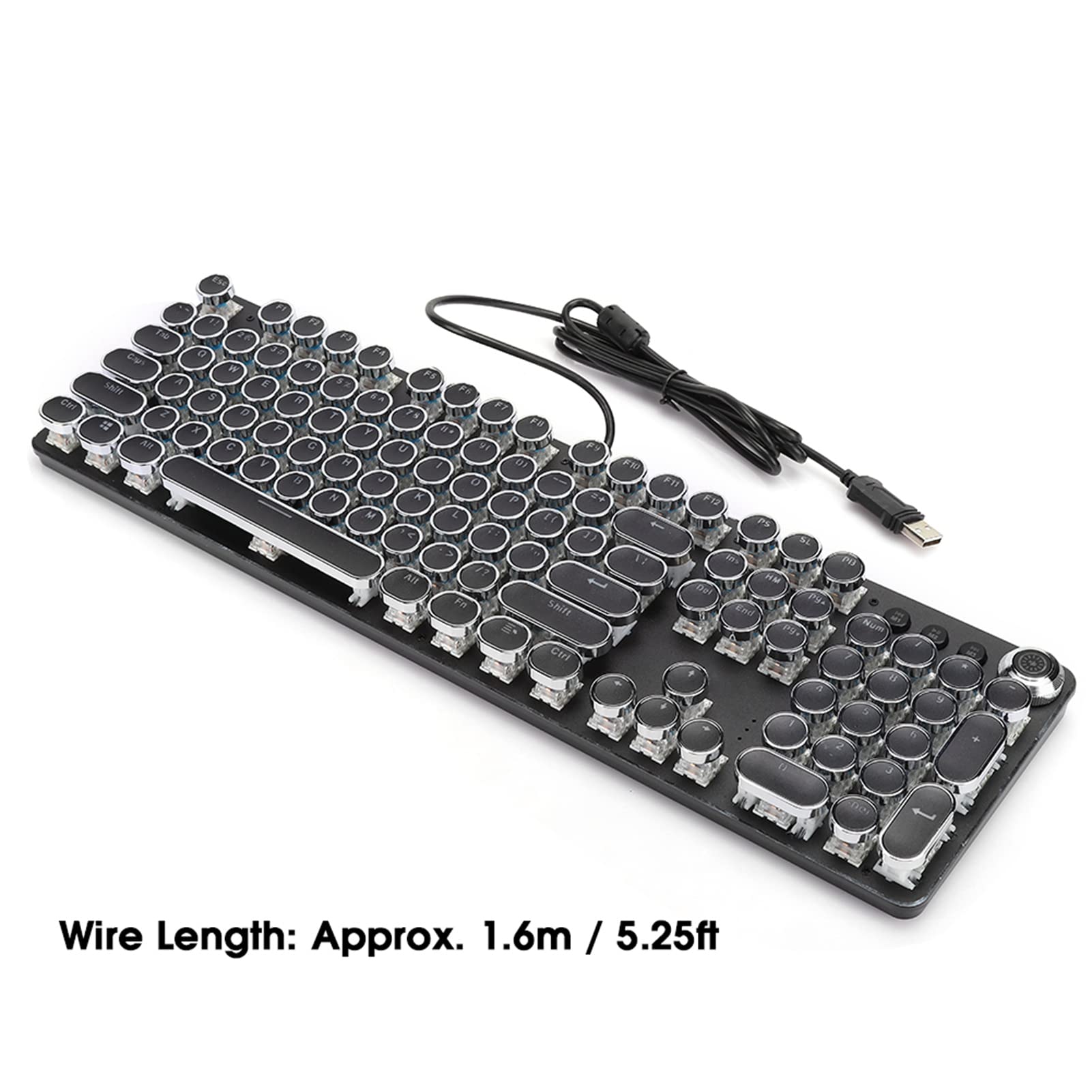 Tastiera Meccanica, Tastiera da Gioco Cablata USB a 104 Tasti, Copritasti Rotondi con Pannello in Metallo, Tastiera retrò in Stile Macchina da Scrivere con Retroilluminazione per Desktop, Laptop