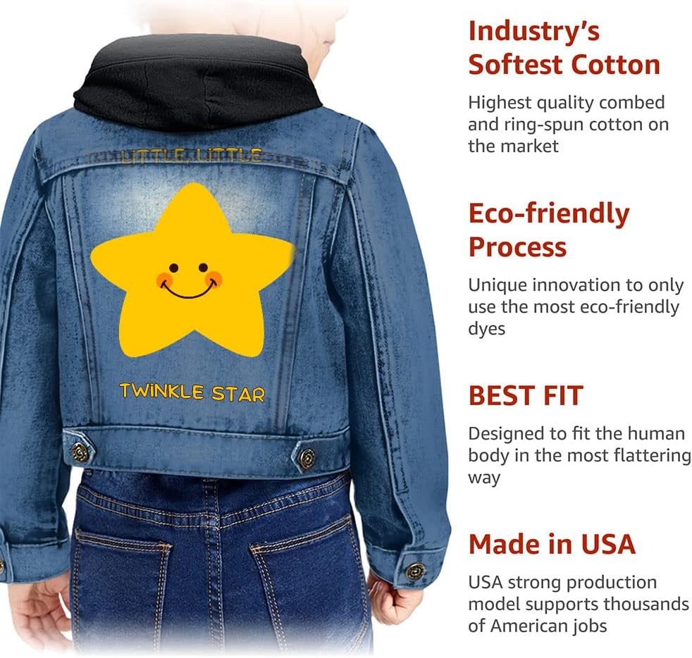 Twinkle Star Toddler Hooded Denim Jacket - Cartoon Jean Jacket - Star Denim Jacket for Kids
