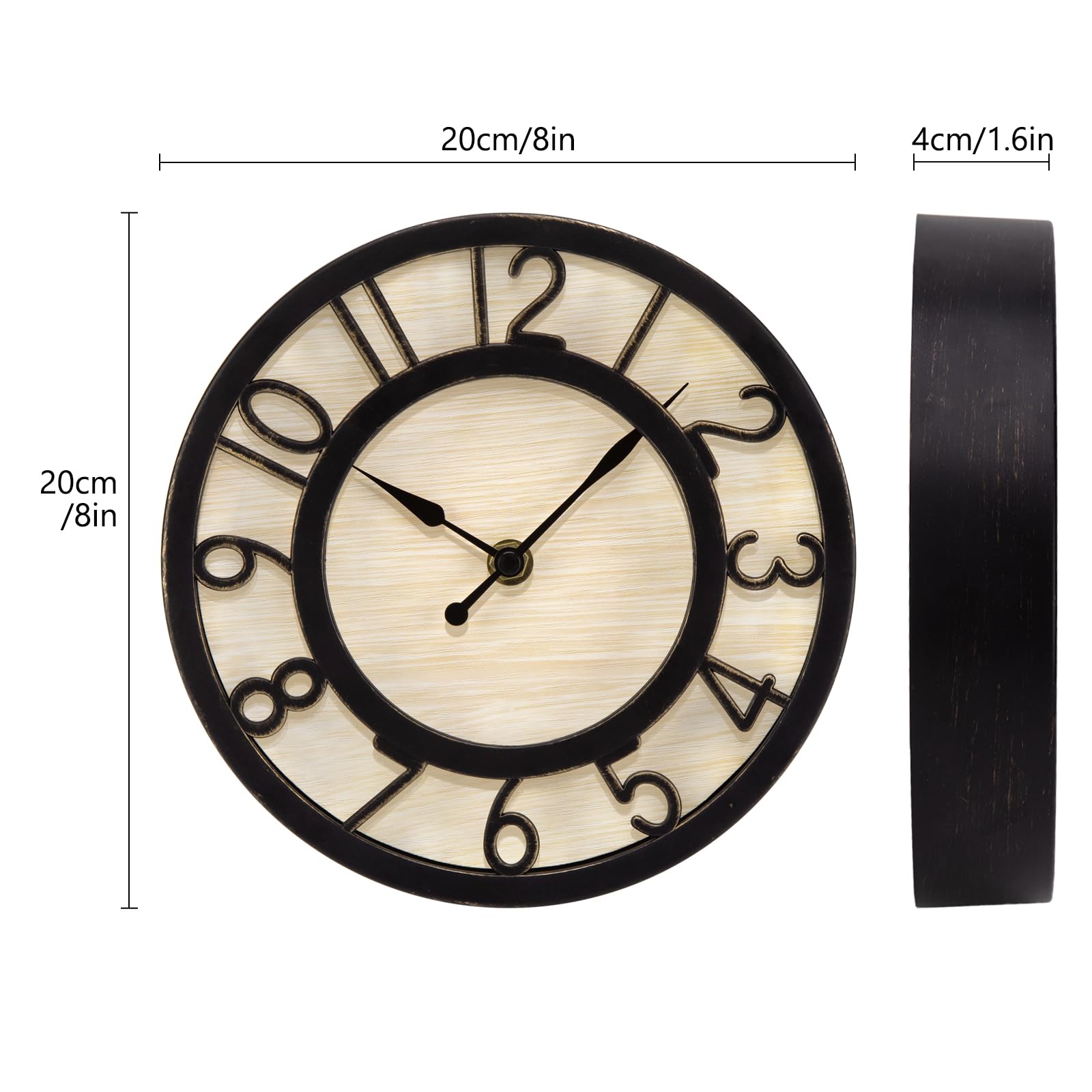 ACCSHINE Vintage Wanduhr Ohne TickgeräUsche Retro 20cm Quarz Groß Wanduhren Batteriebetriebene Wanduhr Lautlos Einfach zu Lesen für Wohnzimmer Zimmer Zuhause Küche Schlafzimmer BüRo Schule