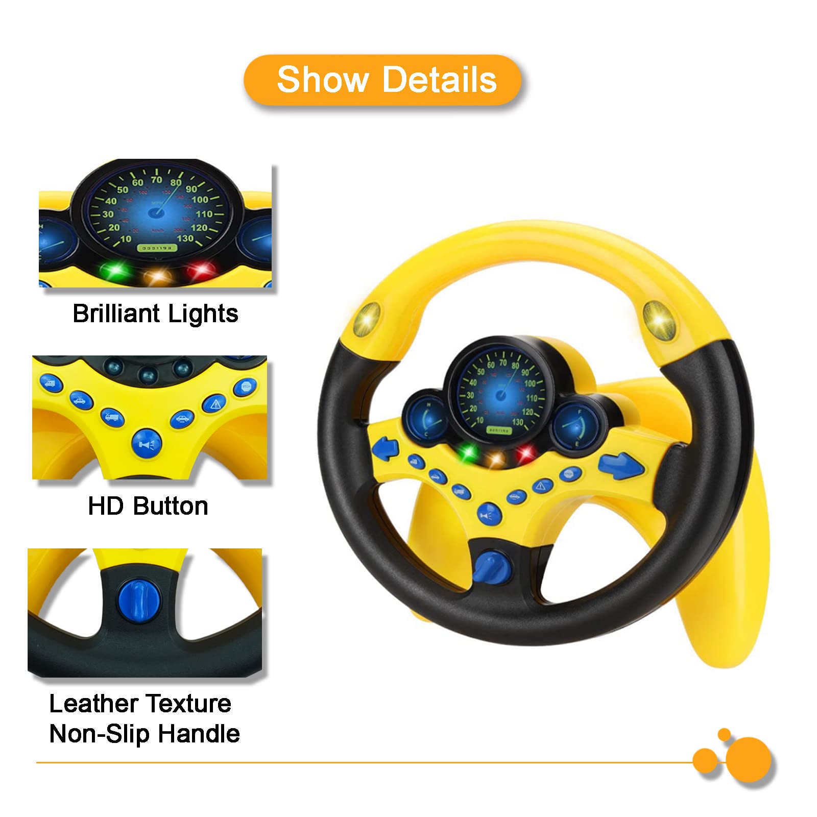 RedCrab Giocattolo del Volante per Bambini, 360° Rotazione Controller Portatile Simulato con Suono e Musica, Simulatore di Guida Regalo Educativo Precoce per Bambini Ragazzi e Ragazze (Nero)