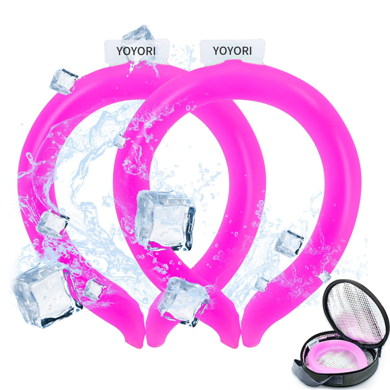2PCS Neck Cooling Tube with Cold Insulated Bag,Neck Cooling Wraps,Reusable Ice Neck Cool Wearable Body Cooling Products for Summer Heat (Pink*2)