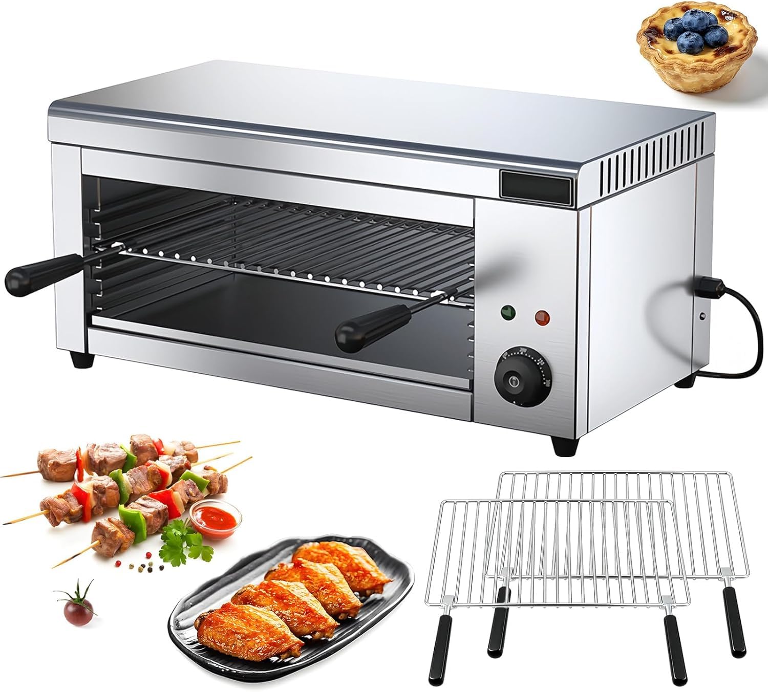 Asador salamandra Comercial de 2000 W - Parrilla eléctrica de sobremesa, Horno Barbacoa para el hogar, fundidor de Queso, Temperatura de 50 ℃ a 300 ℃, Capacidad de 15 L