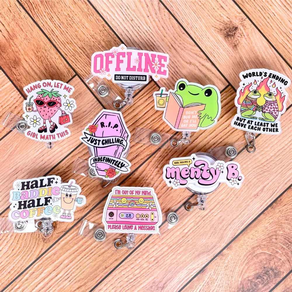 Office Badge Holder Set 8-Pack Funny Badge Reels - Retractable ID Holders With Humorous Designs For Work & Nursing Retractable Badge Clips - View #9