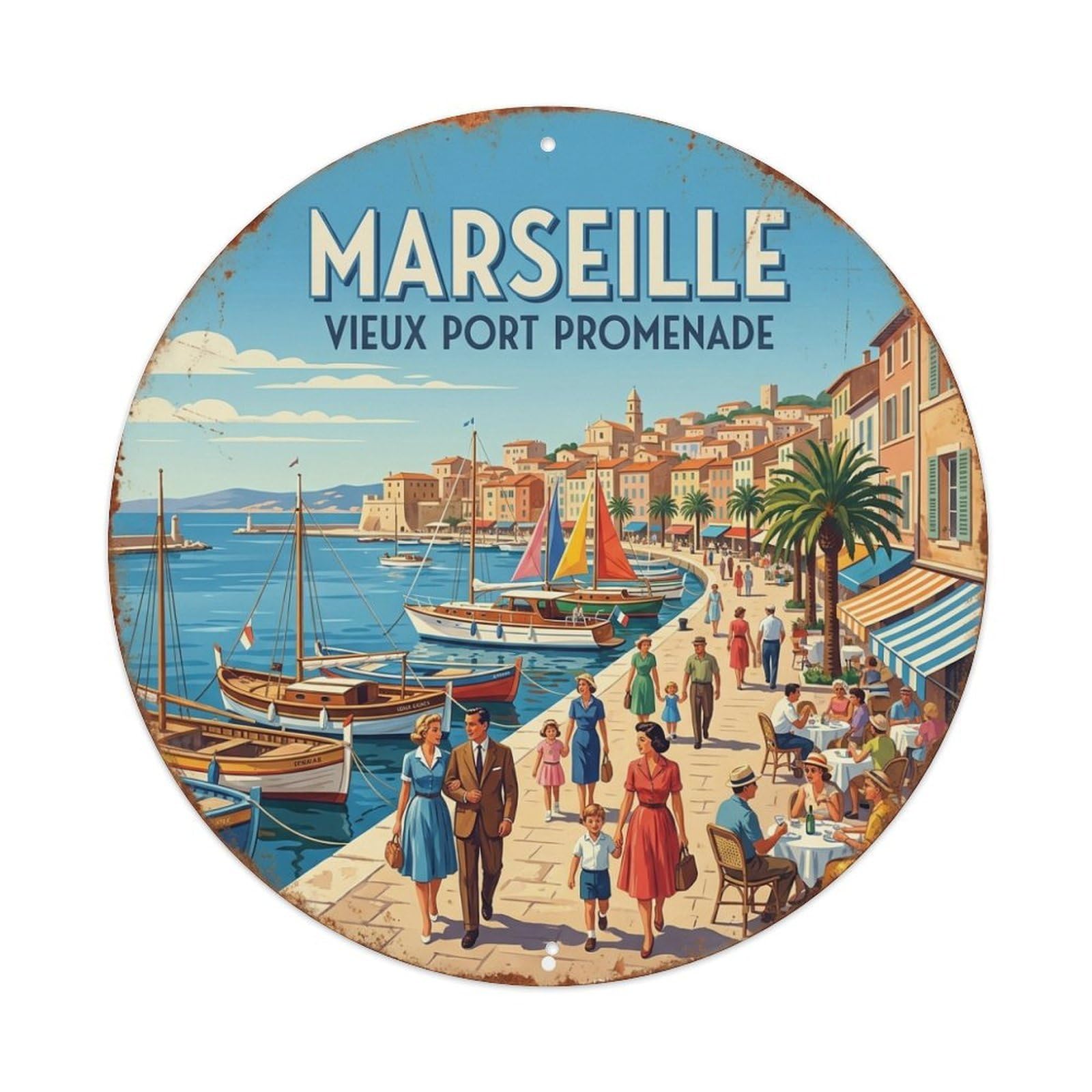 Vieux Port Marseille Promenade Waterfront View Metal Tin Sign