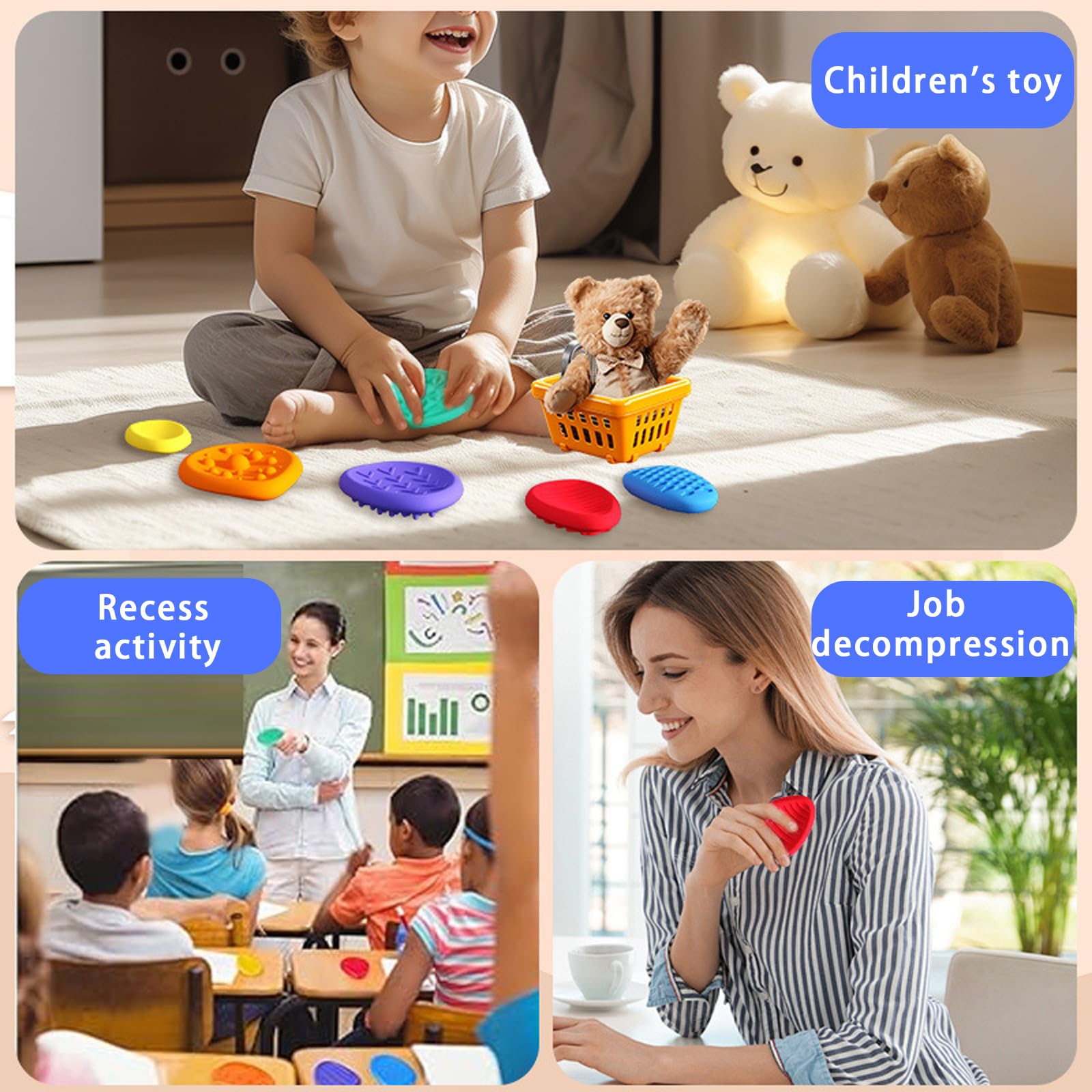 Objet Anti Stress Lot De 6 Jouets Sensoriels Anti-stress - Pierres En Silicone - Pour Anxiété, TDAH, Autisme - Apaisement Tactile Outil Concentration TDAH